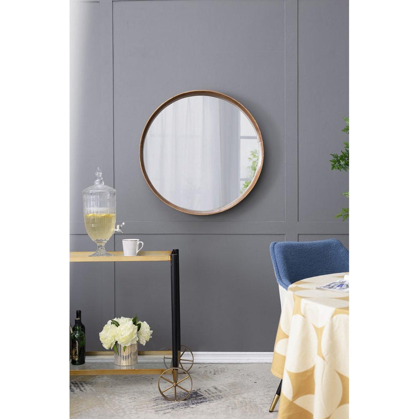 A&B Home Wayne 32" x 32" Bundle of 12 Circular Shape Brown Wooden Frame Wall-Mounted Mirror