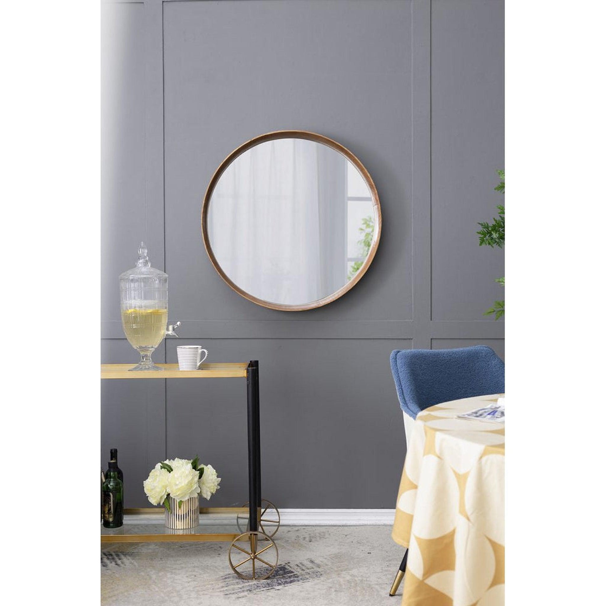 A&B Home Wayne 32" x 32" Bundle of 12 Circular Shape Brown Wooden Frame Wall-Mounted Mirror