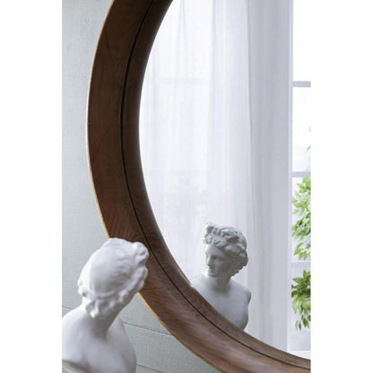 A&B Home Wayne 32" x 32" Bundle of 12 Circular Shape Brown Wooden Frame Wall-Mounted Mirror