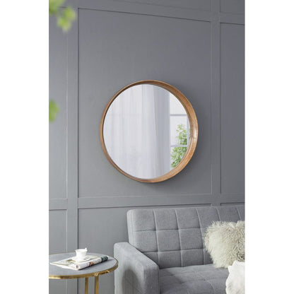 A&B Home Wayne 32" x 32" Bundle of 8 Circular Shape Brown Wooden Frame Wall-Mounted Mirror