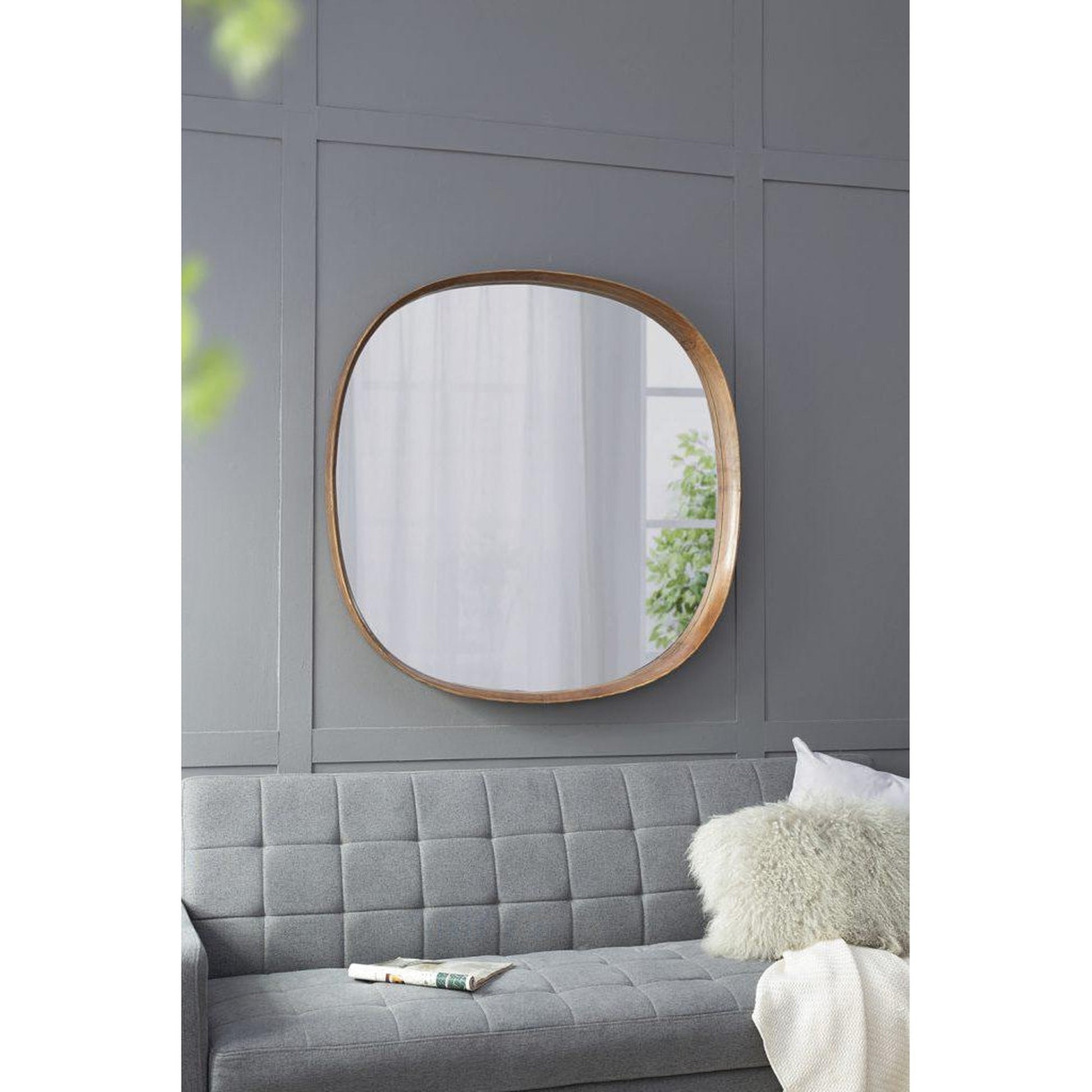 A&B Home Wayne 43" x 43" Bundle of 5 Round Shape Brown Wooden Frame Wall-Mounted Mirror