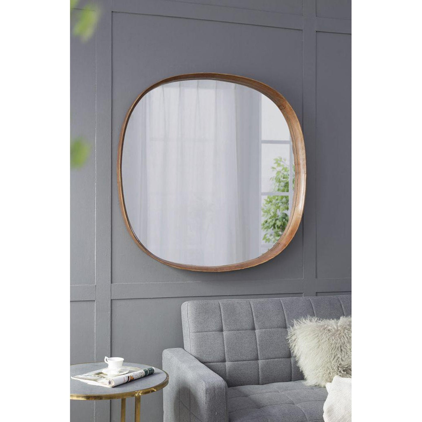 A&B Home Wayne 43" x 43" Bundle of 5 Round Shape Brown Wooden Frame Wall-Mounted Mirror