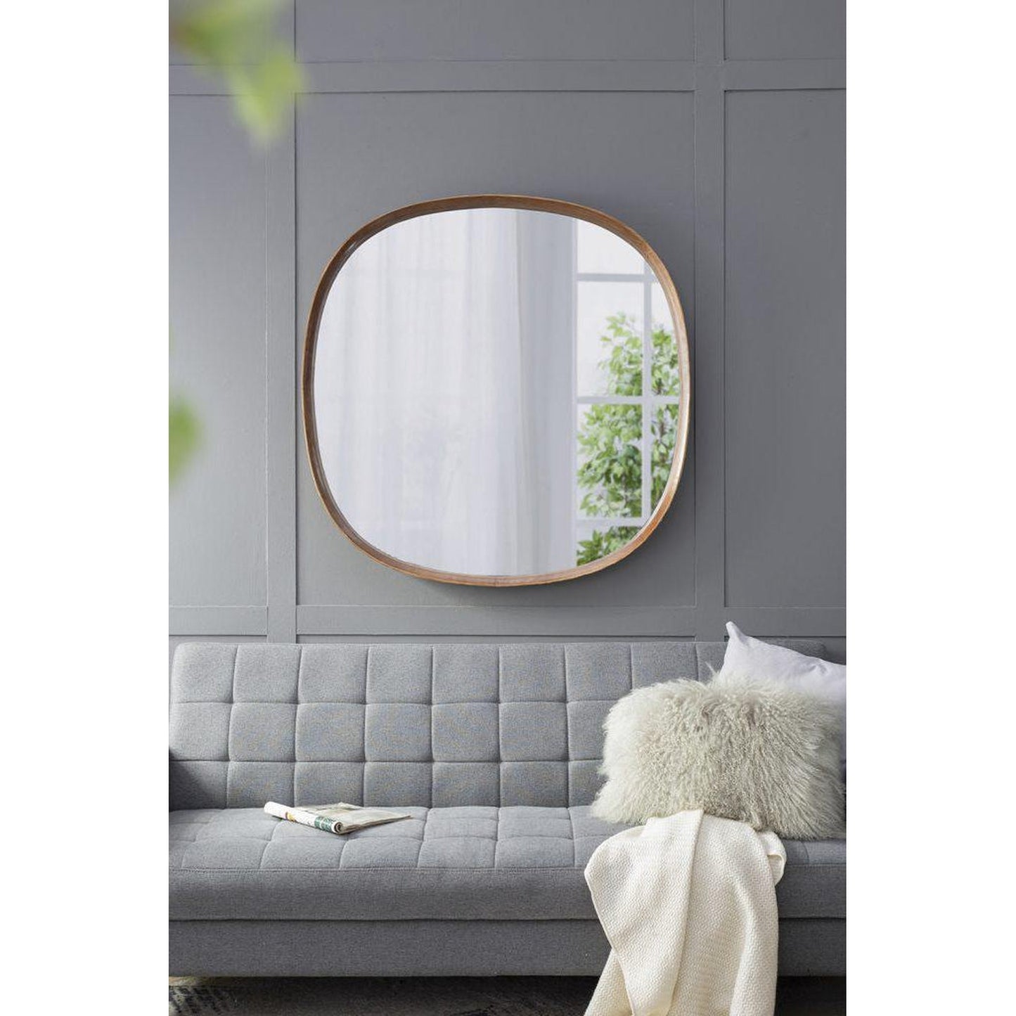 A&B Home Wayne 43" x 43" Bundle of 7 Round Shape Brown Wooden Frame Wall-Mounted Mirror