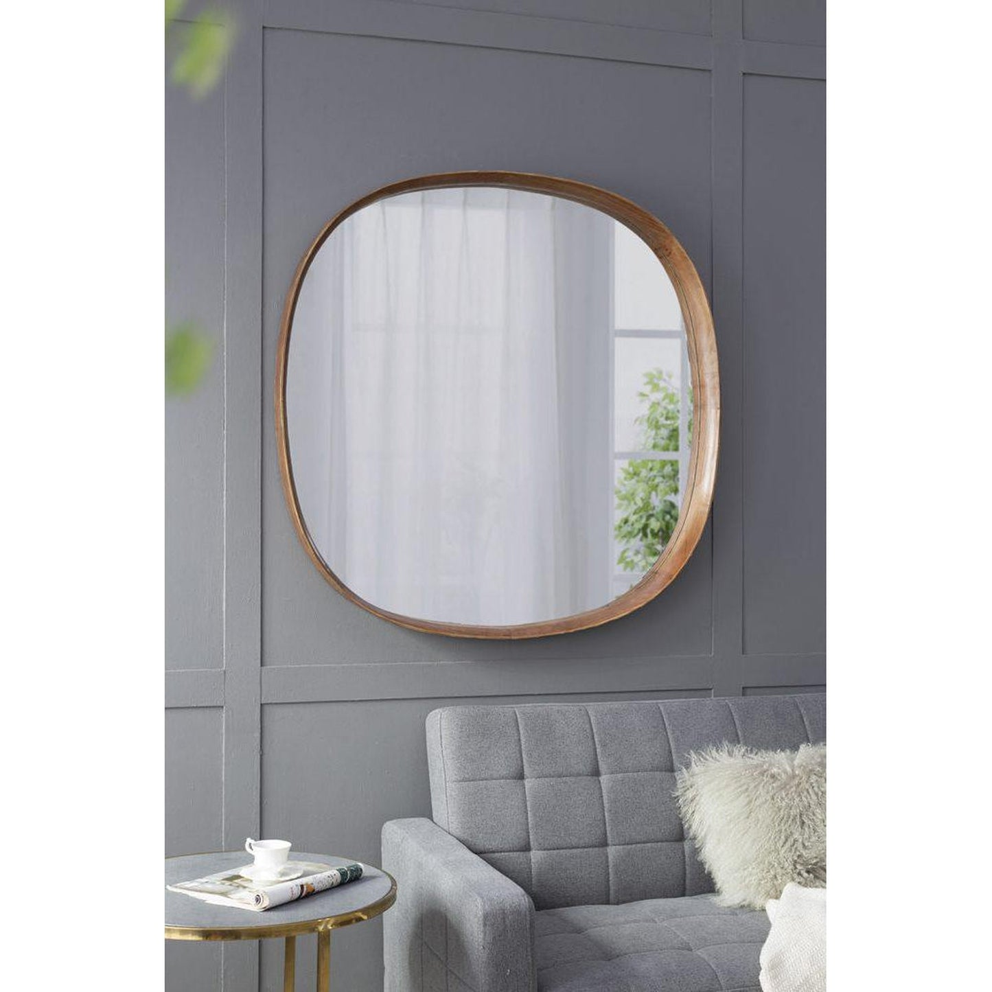 A&B Home Wayne 43" x 43" Bundle of 7 Round Shape Brown Wooden Frame Wall-Mounted Mirror
