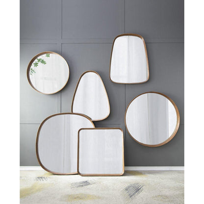 A&B Home Wayne 43" x 43" Bundle of 7 Round Shape Brown Wooden Frame Wall-Mounted Mirror