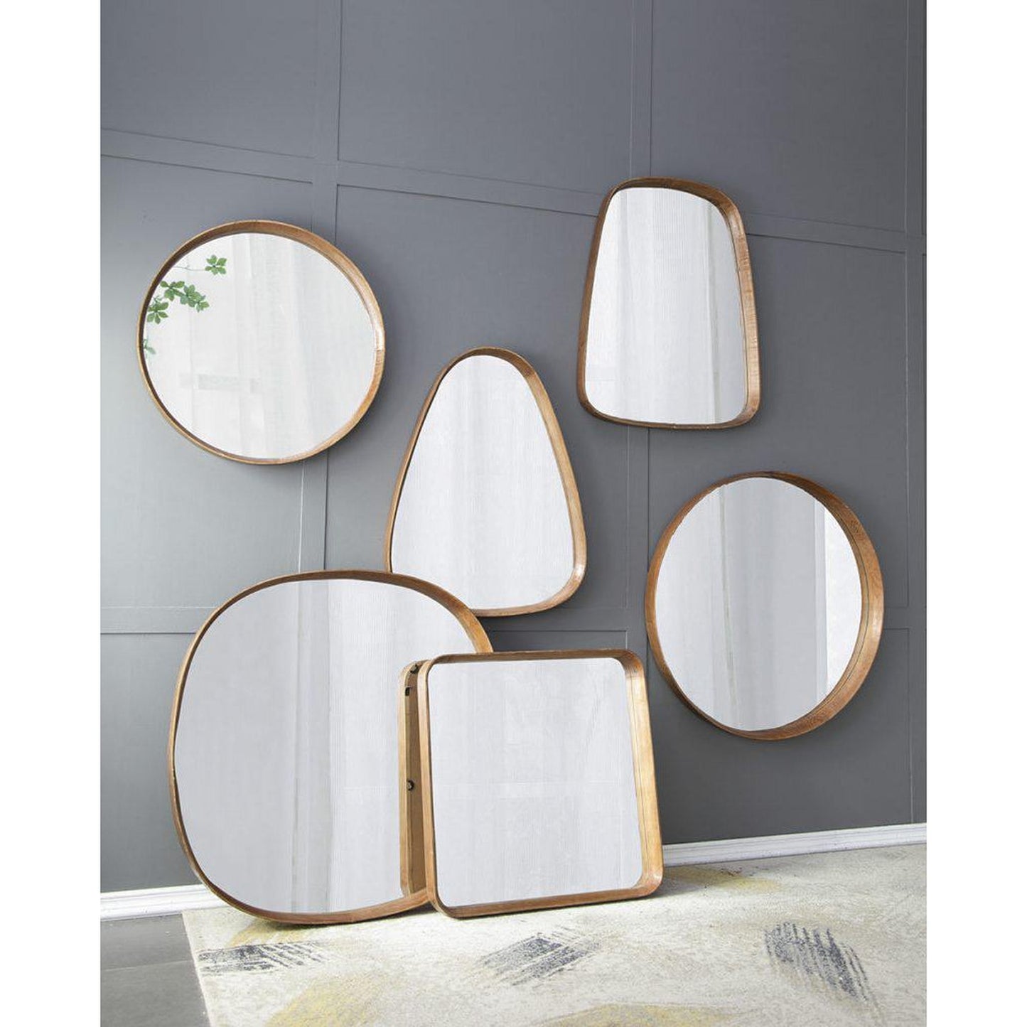 A&B Home Wayne 43" x 43" Bundle of 7 Round Shape Brown Wooden Frame Wall-Mounted Mirror