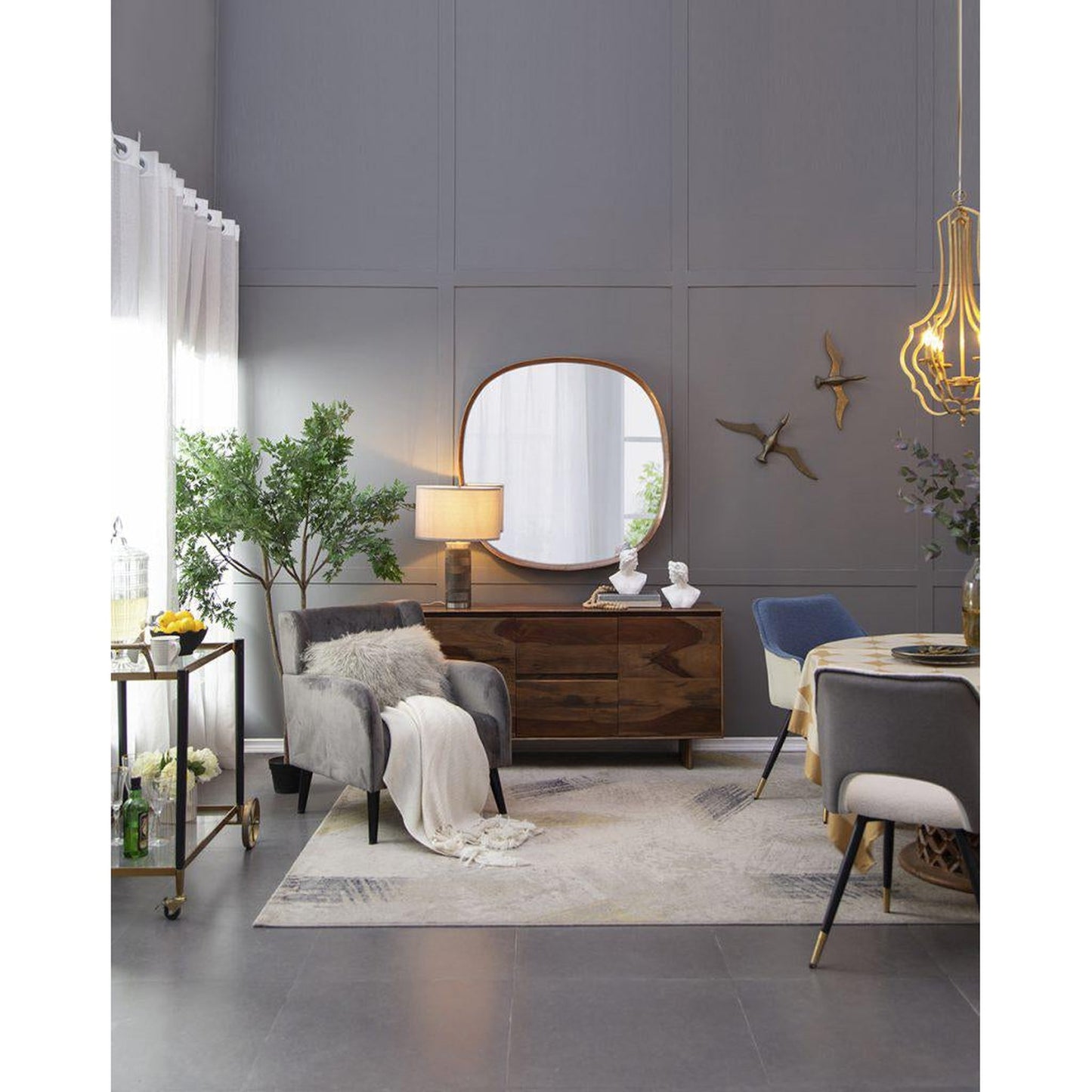 A&B Home Wayne 43" x 43" Bundle of 7 Round Shape Brown Wooden Frame Wall-Mounted Mirror