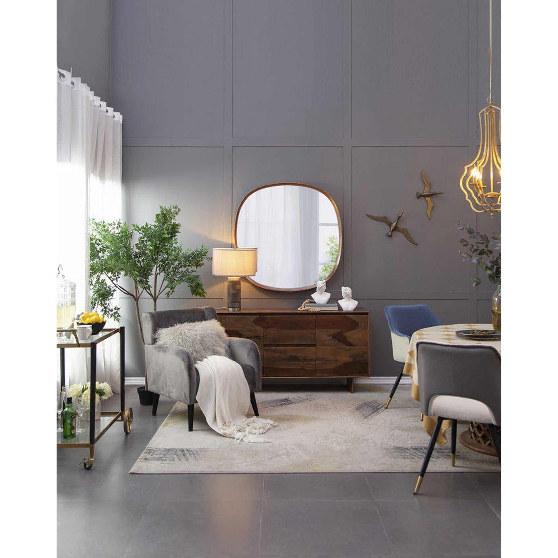 A&B Home Wayne 43" x 43" Bundle of 7 Round Shape Brown Wooden Frame Wall-Mounted Mirror