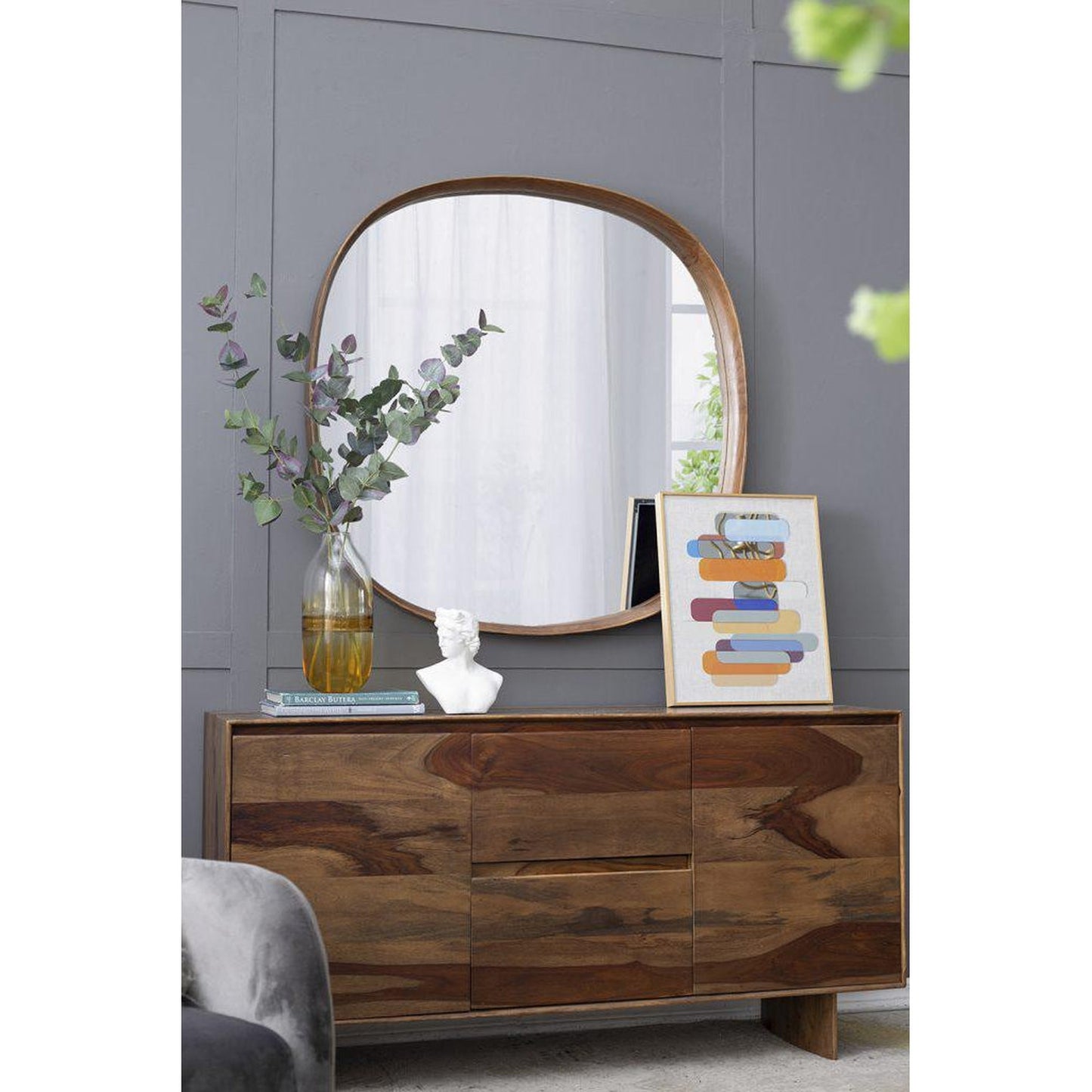 A&B Home Wayne 43" x 43" Bundle of 7 Round Shape Brown Wooden Frame Wall-Mounted Mirror