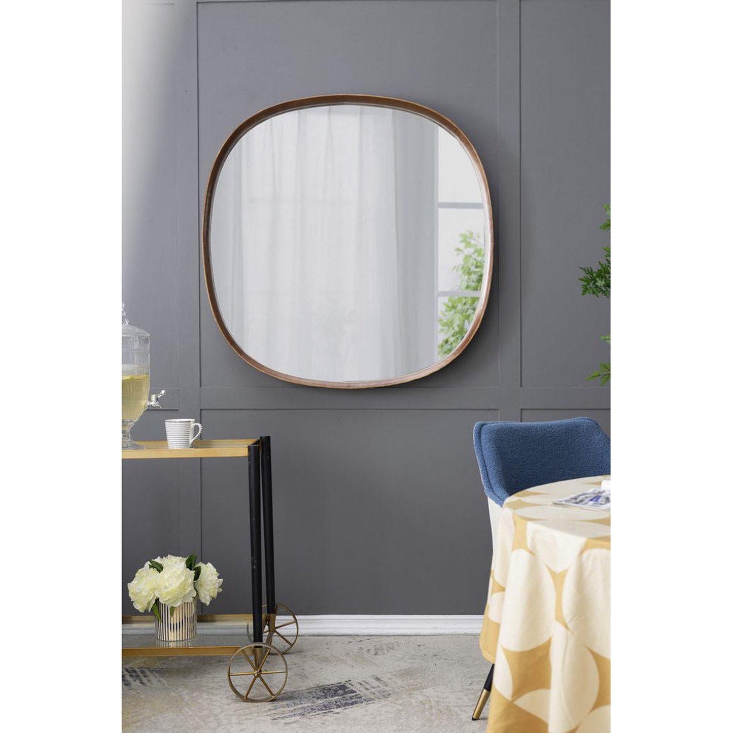 A&B Home Wayne 43" x 43" Bundle of 7 Round Shape Brown Wooden Frame Wall-Mounted Mirror