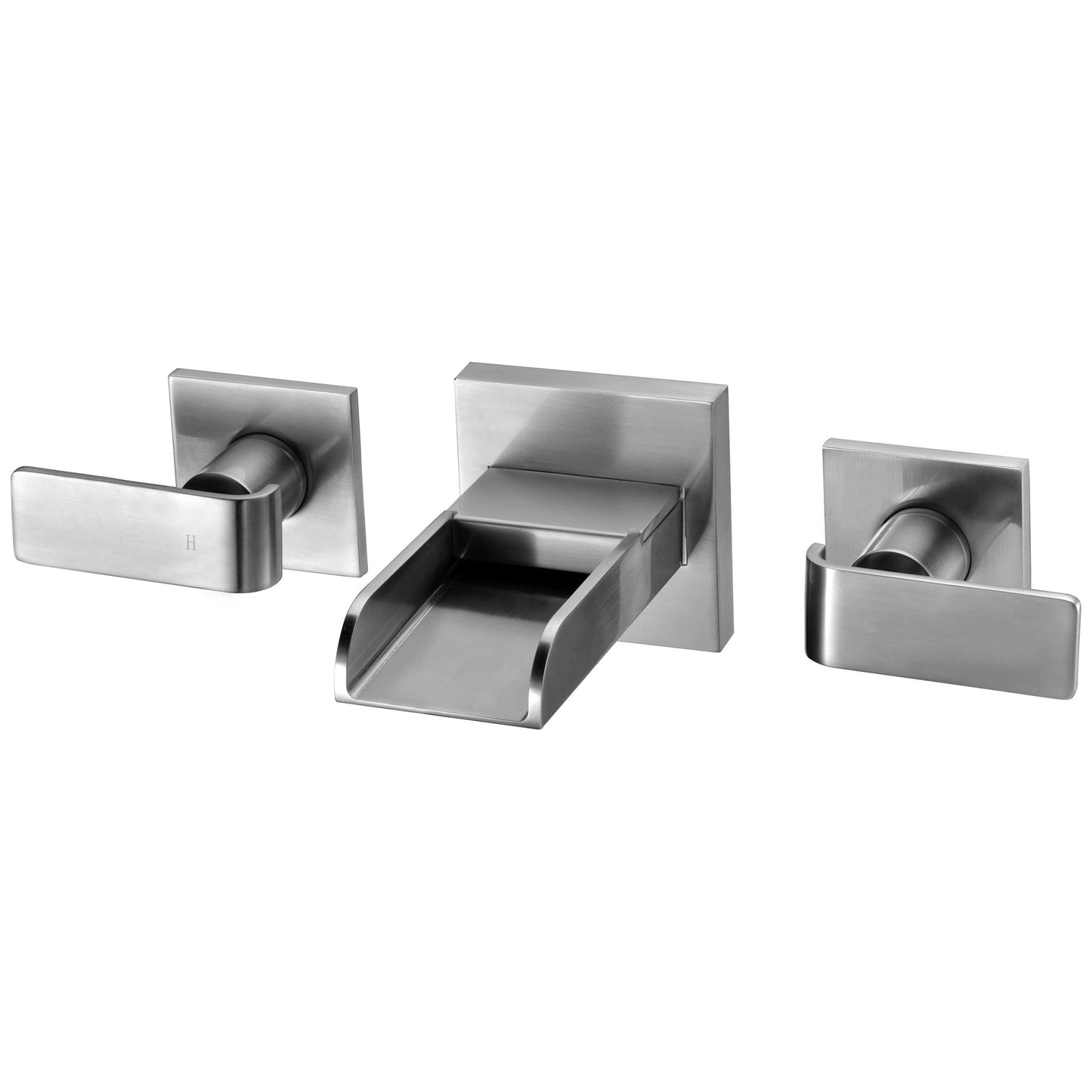 ALFI Brand AB1796-BN Brushed Nickel Wall-Mounted Widespread Waterfall Spout Brass Bathroom Sink Faucet With Two Lever Handles