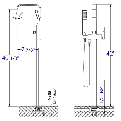 ALFI Brand AB2180-BN Brushed Nickel Floor Mounted Tub Filler Mixer With Hand Held Shower Head and Single Lever