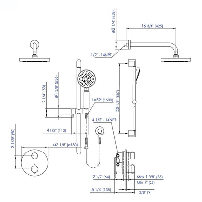 ALFI Brand AB2545-BN Brushed Nickel Round Style 2 Way Thermostatic Shower Set