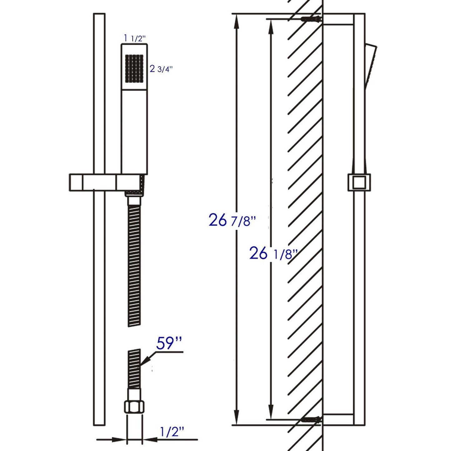 ALFI Brand AB7606-BN Brushed Nickel Wall-Mounted Sliding Rail Hand Held Shower Head Set With Hose