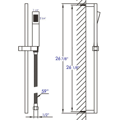 ALFI Brand AB7606-BN Brushed Nickel Wall-Mounted Sliding Rail Hand Held Shower Head Set With Hose