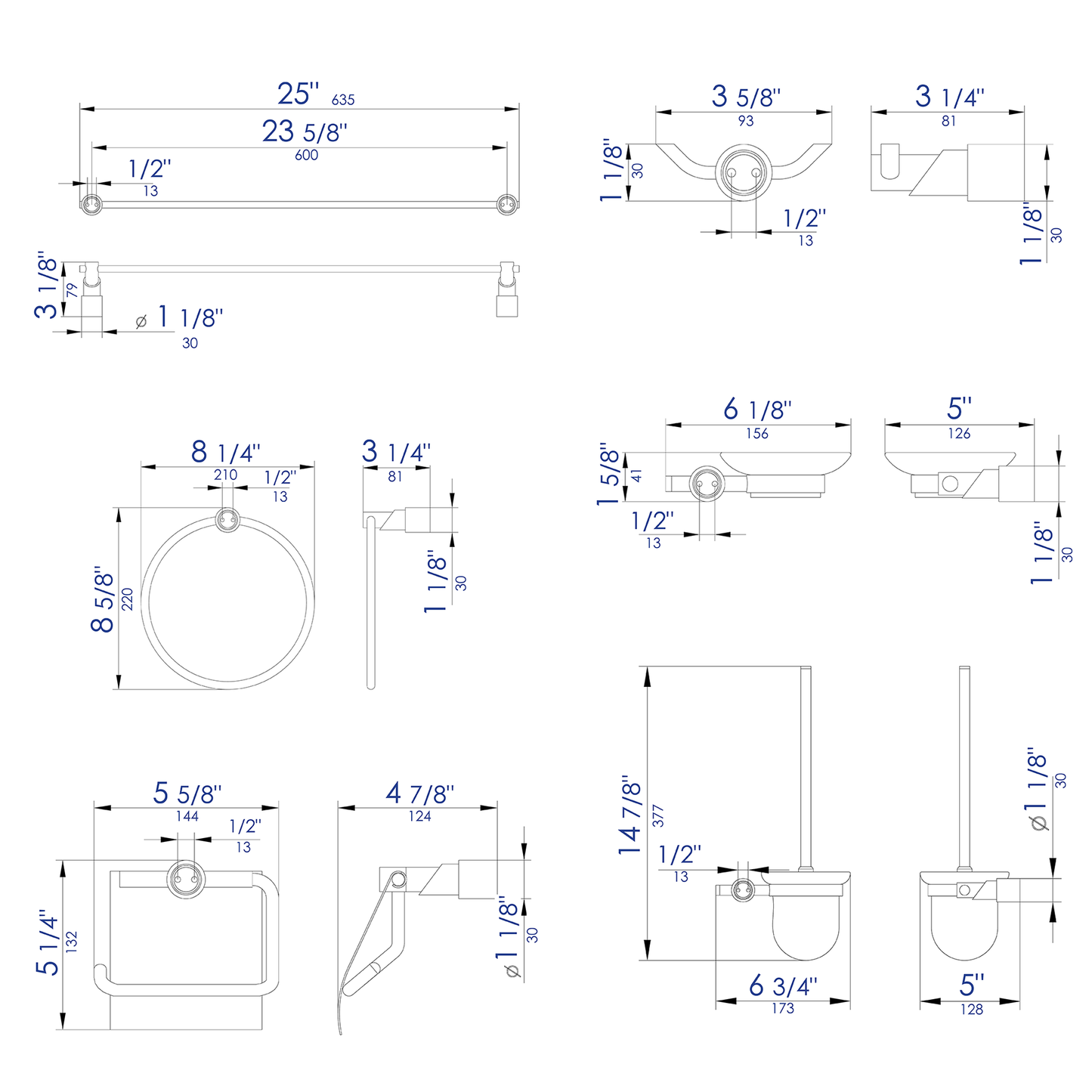 ALFI Brand AB9508-PC Polished Chrome 6 Piece Matching Bathroom Accessory Set