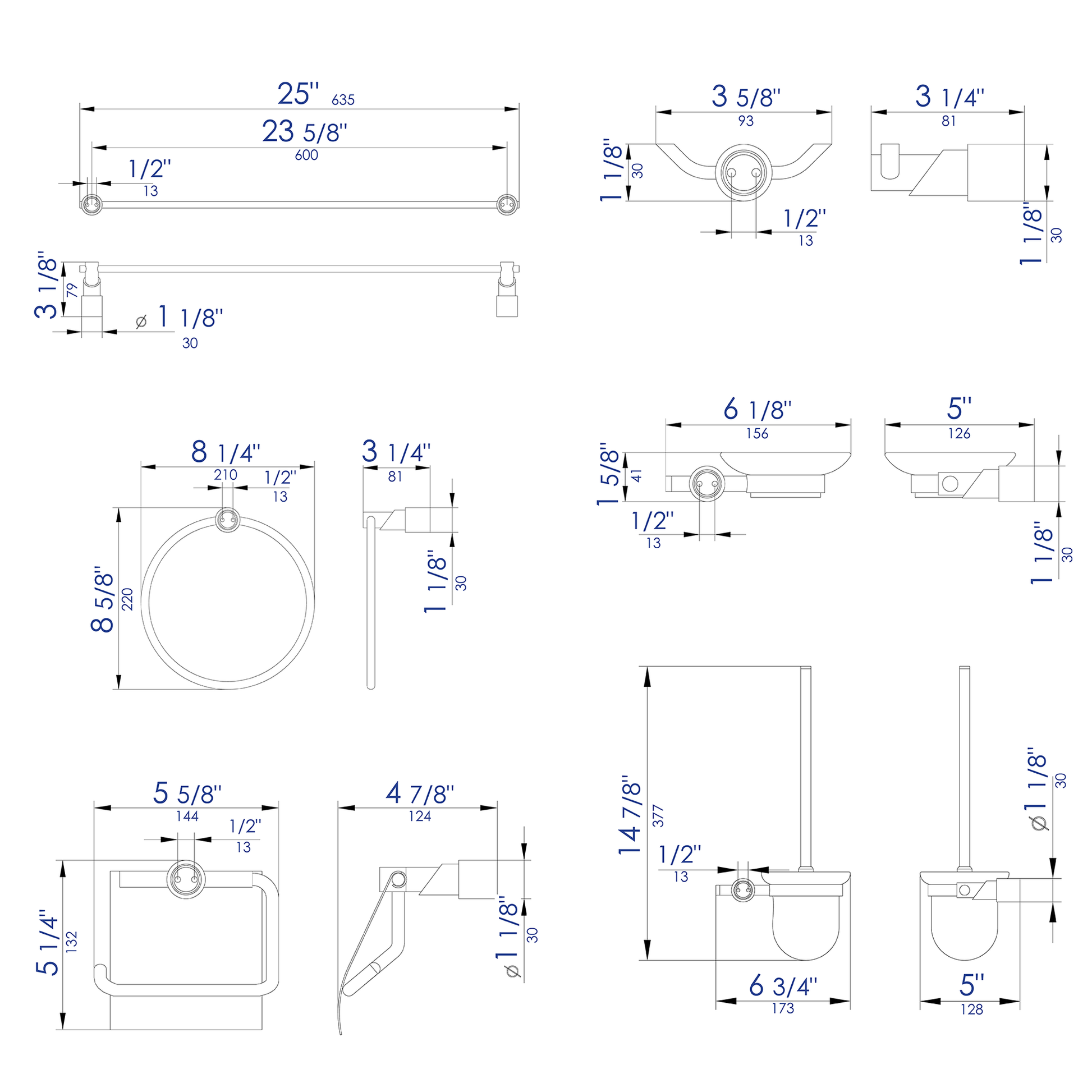 ALFI Brand AB9508-PC Polished Chrome 6 Piece Matching Bathroom Accessory Set