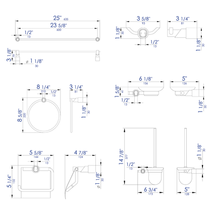 ALFI Brand AB9508-PC Polished Chrome 6 Piece Matching Bathroom Accessory Set