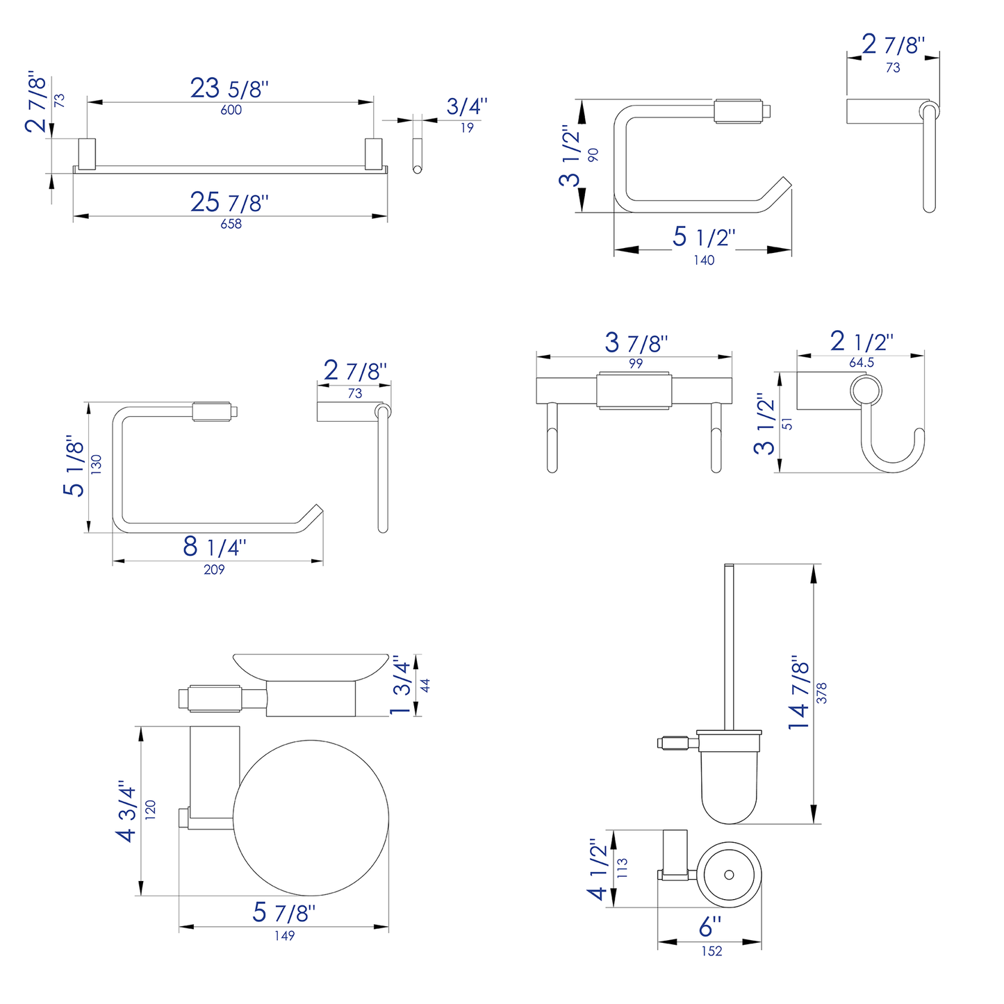 ALFI Brand AB9515-PC Polished Chrome 6 Piece Matching Bathroom Accessory Set