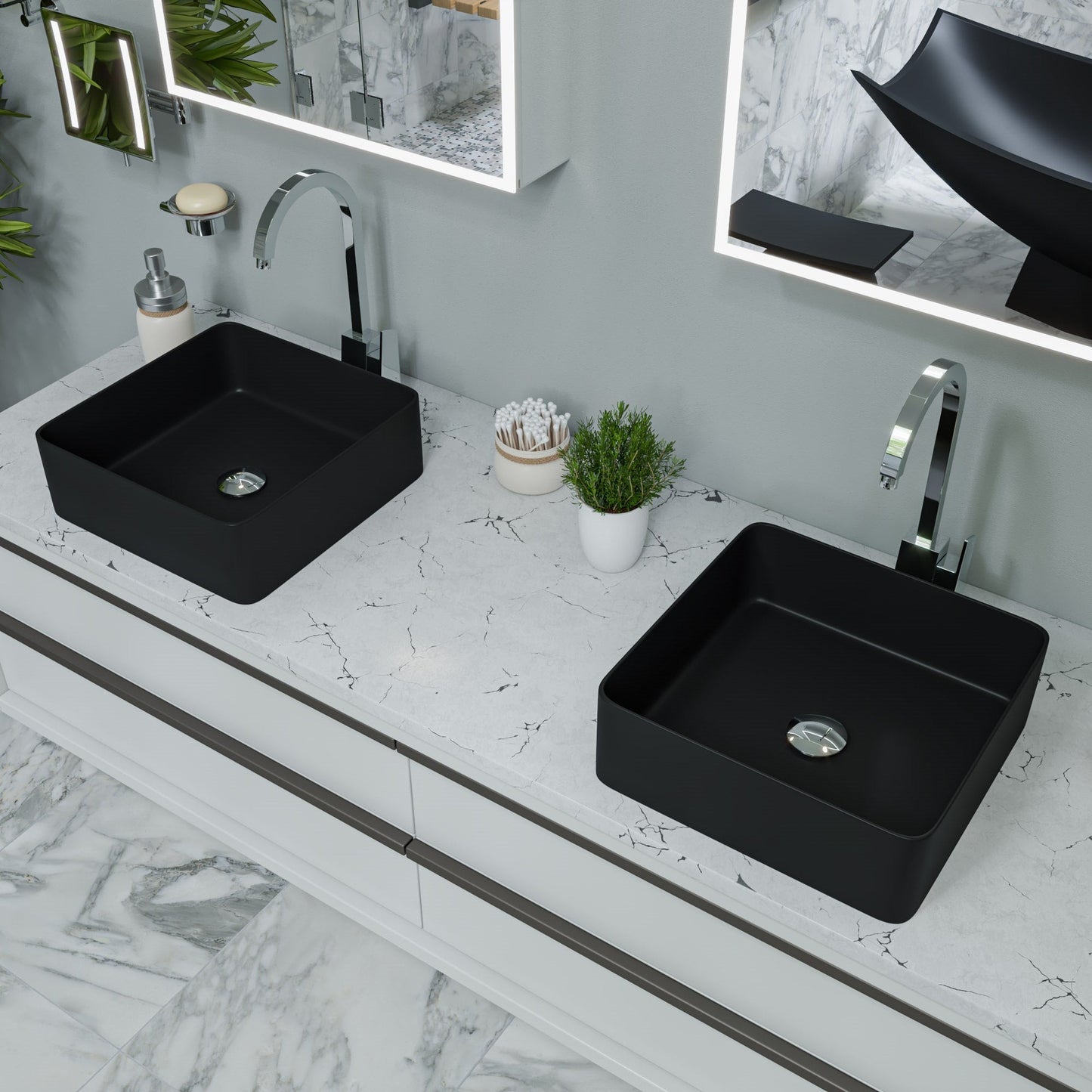 ALFI Brand ABC903-BM 16" Black Matte Above Mount Square Ceramic Bathroom Sink