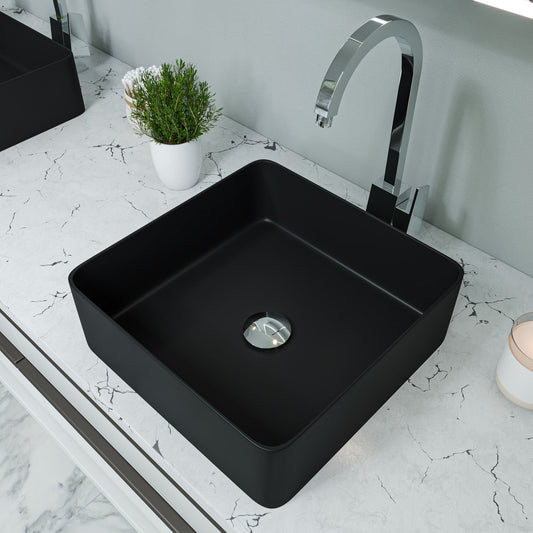 ALFI Brand ABC903-BM 16" Black Matte Above Mount Square Ceramic Bathroom Sink