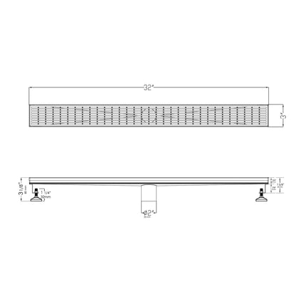 ALFI Brand ABLD32D 32" Brushed Stainless Steel Rectangle Linear Shower Drain With Groove Lines