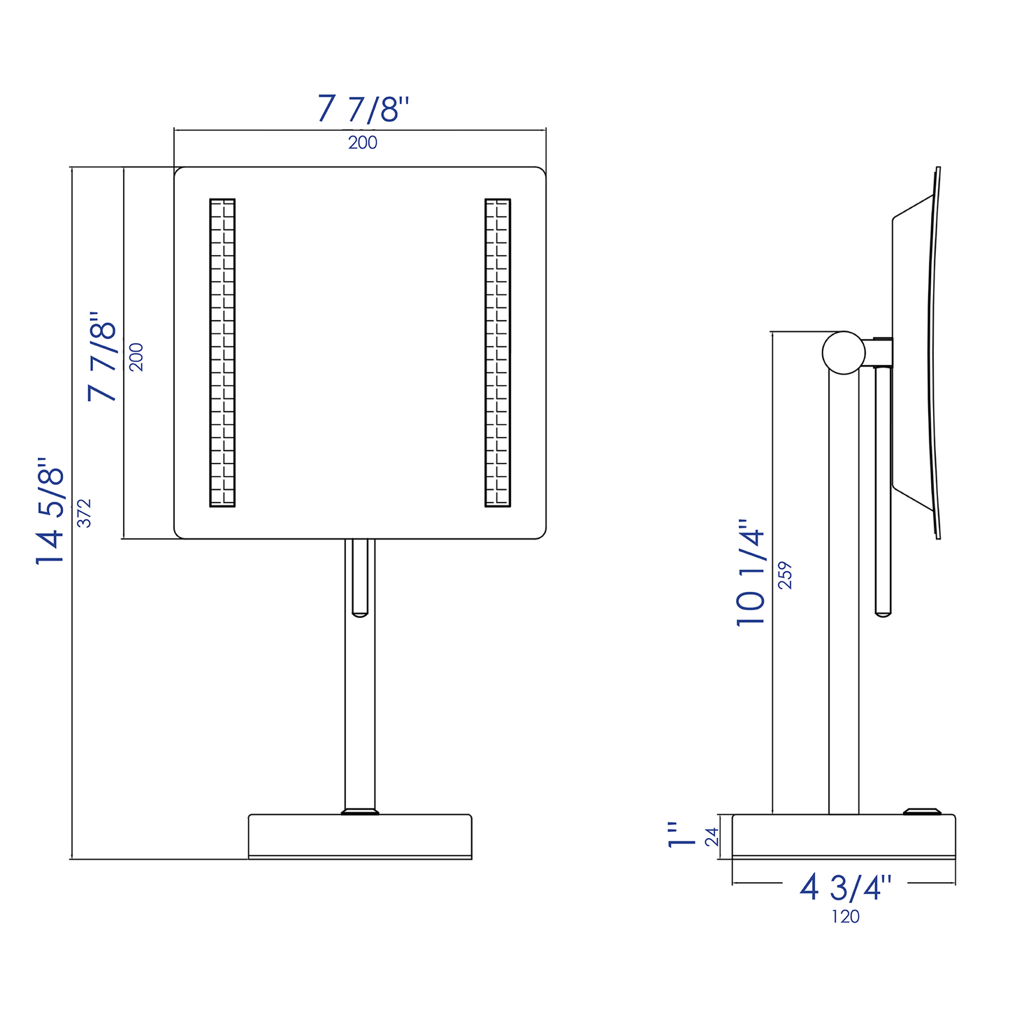 ALFI Brand ABM8FLED-BN 8" Brushed Nickel Freestanding Tabletop Square 5x Magnifying Cosmetic Mirror With Light