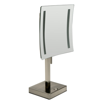 ALFI Brand ABM8FLED-BN 8" Brushed Nickel Freestanding Tabletop Square 5x Magnifying Cosmetic Mirror With Light