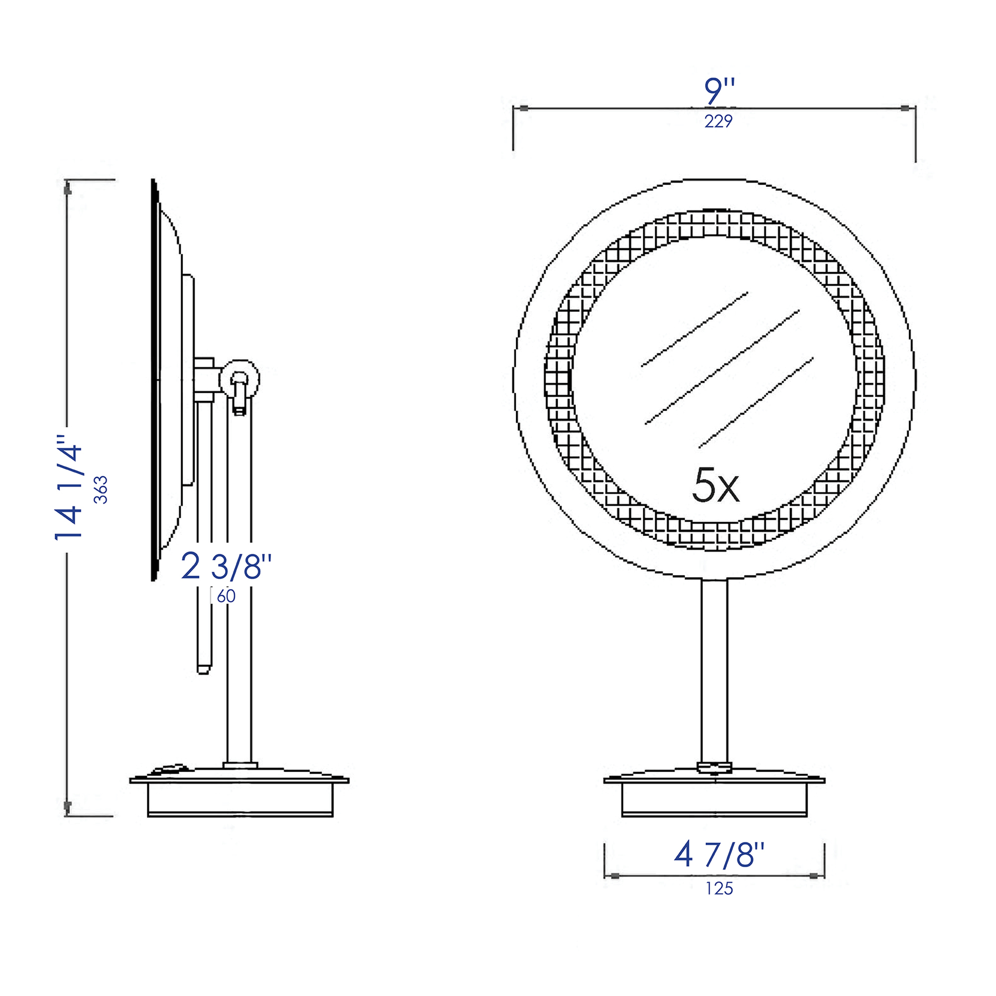 ALFI Brand ABM9 FLED-BN 9" Brushed Nickel Freestanding Tabletop Round 5x Magnifying Cosmetic Mirror With Light