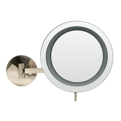 ALFI Brand ABM9WLED-BN 9" Brushed Nickel Wall-Mounted Round 5x Magnifying Cosmetic Mirror With Light