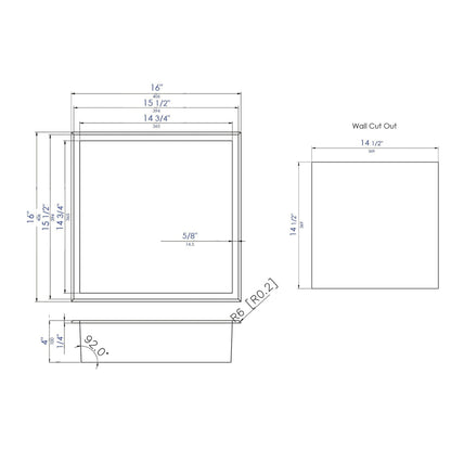 ALFI Brand ABNC1616-W 16" White Matte Stainless Steel Square Single Shelf Bath Shower Niche