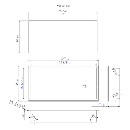 ALFI Brand ABNC2412-W 24" x 12" White Matte Stainless Steel Rectangle Horizontal Single Shelf Bath Shower Niche