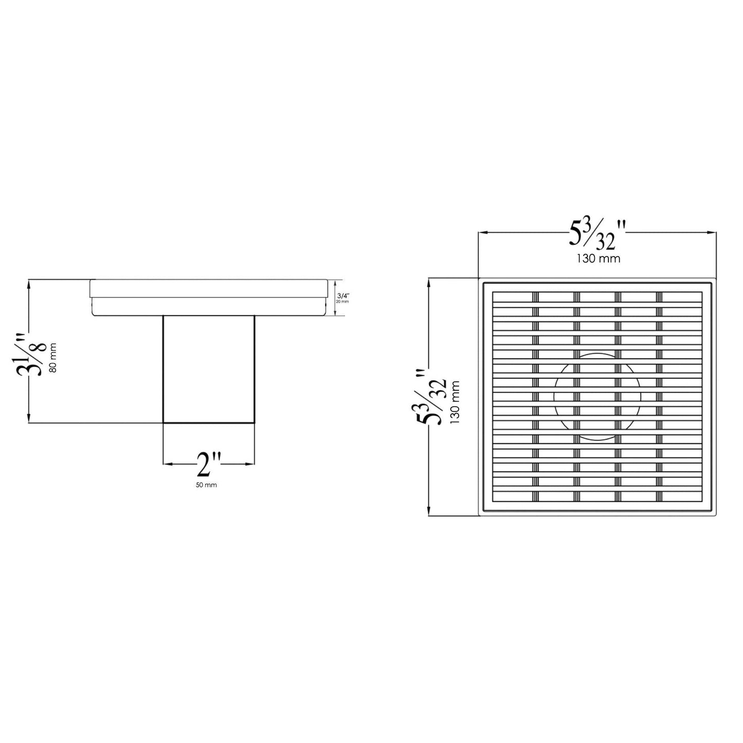 ALFI Brand ABSD55D 5" Brushed Stainless Steel Square Shower Drain With Groove Lines