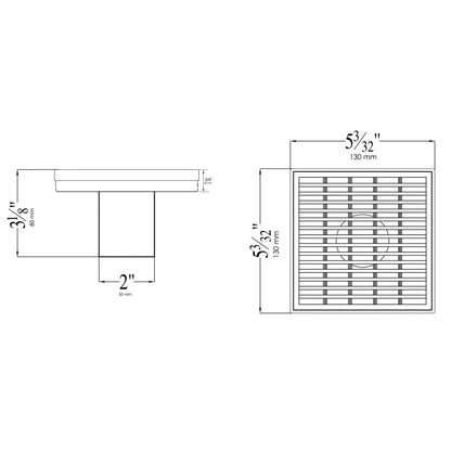 ALFI Brand ABSD55D 5" Brushed Stainless Steel Square Shower Drain With Groove Lines