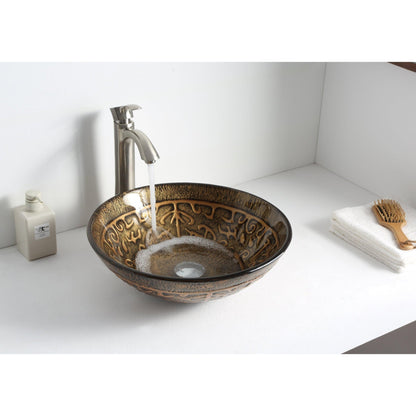 ANZZI Alto Series 17" x 17" Round Lustrous Brown Deco-Glass Vessel Sink With Polished Chrome Pop-Up Drain