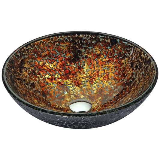 ANZZI Alto Series 17" x 17" Round Molten Gold Deco-Glass Vessel Sink With Polished Chrome Pop-Up Drain
