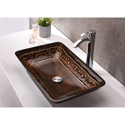 ANZZI Alto Series 23" x 14" Rectangular Macedonian Bronze Deco-Glass Vessel Sink With Polished Chrome Pop-Up Drain