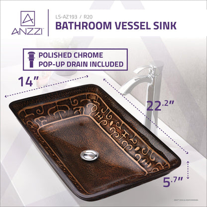 ANZZI Alto Series 23" x 14" Rectangular Macedonian Bronze Deco-Glass Vessel Sink With Polished Chrome Pop-Up Drain