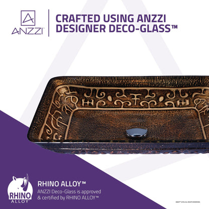 ANZZI Alto Series 23" x 14" Rectangular Macedonian Bronze Deco-Glass Vessel Sink With Polished Chrome Pop-Up Drain