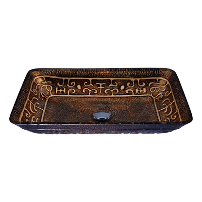 ANZZI Alto Series 23" x 14" Rectangular Macedonian Bronze Deco-Glass Vessel Sink With Polished Chrome Pop-Up Drain