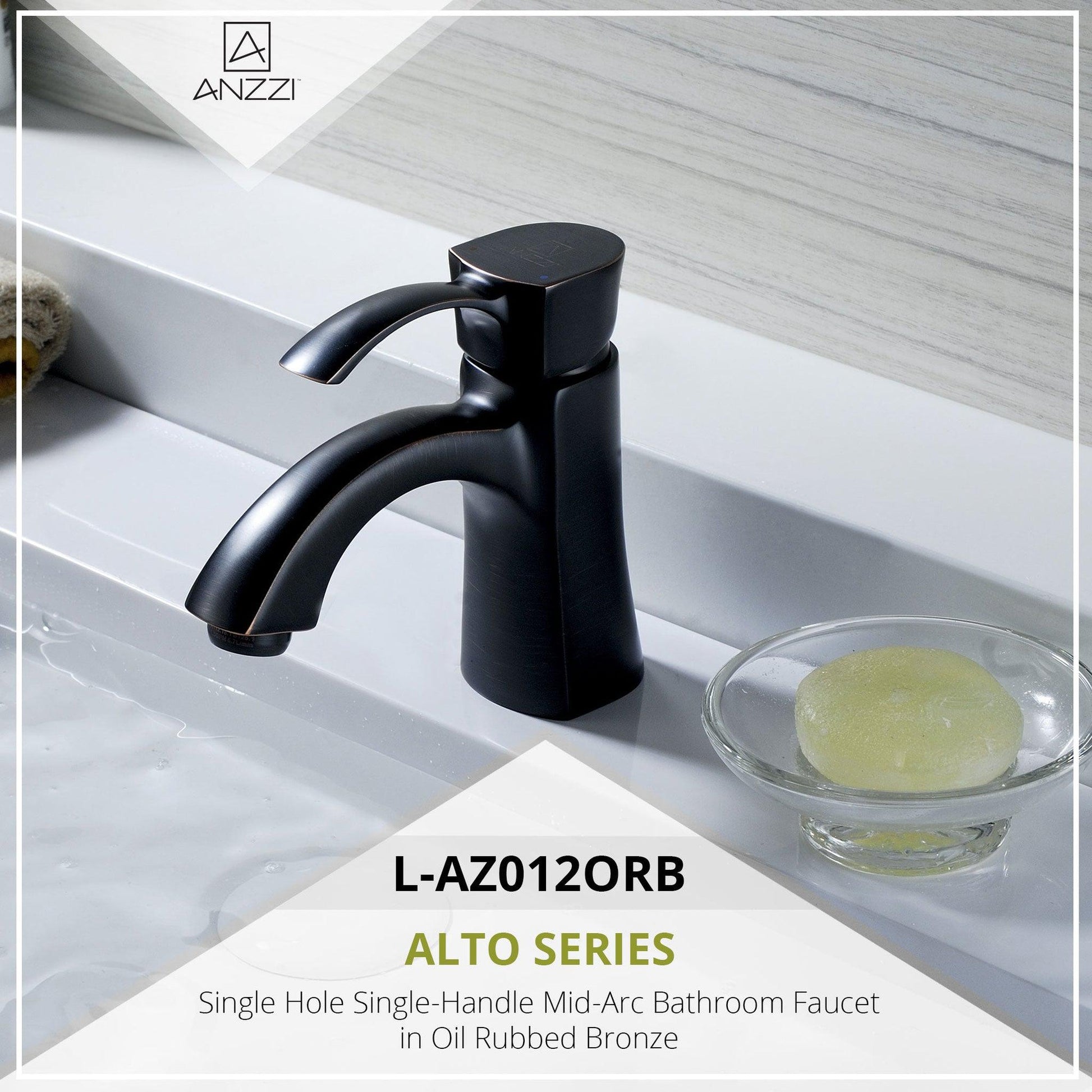 ANZZI Alto Series 3" Single Hole Oil Rubbed Bronze Mid-Arc Bathroom Sink Faucet