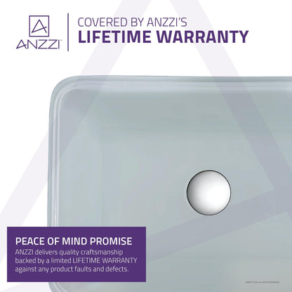 ANZZI Amenta Series 19" x 14" Rectangular White Deco-Glass Vessel Sink Polished Chrome Pop-Up Drain