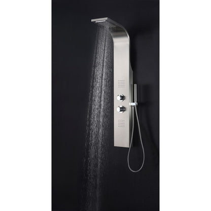 ANZZI Anchorage Series 51" Brushed Stainless Steel 2-Jetted Full Body Shower Panel With Heavy Rain Shower Head and Euro-Grip Hand Sprayer