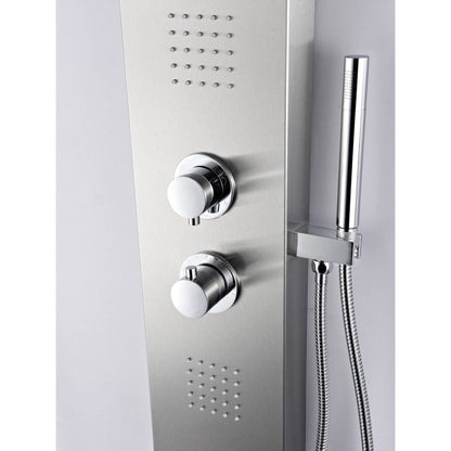 ANZZI Anchorage Series 51" Brushed Stainless Steel 2-Jetted Full Body Shower Panel With Heavy Rain Shower Head and Euro-Grip Hand Sprayer