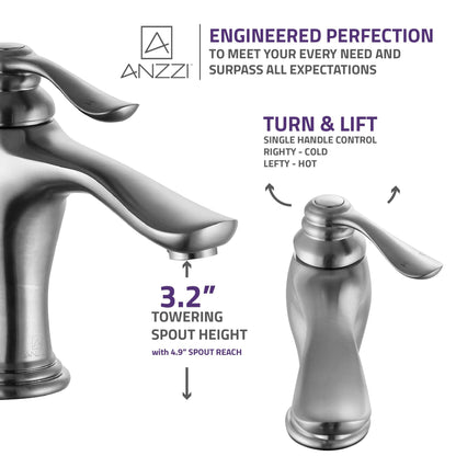 ANZZI Anfore Series 3" Single Hole Brushed Nickel Bathroom Sink Faucet