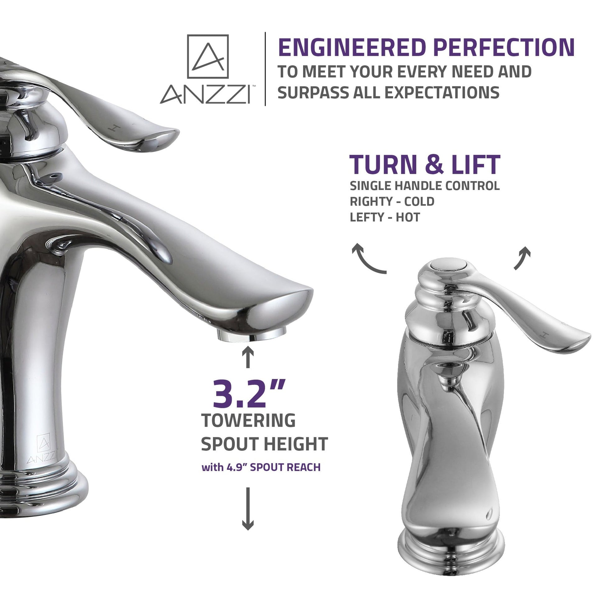 ANZZI Anfore Series 3" Single Hole Polished Chrome Bathroom Sink Faucet