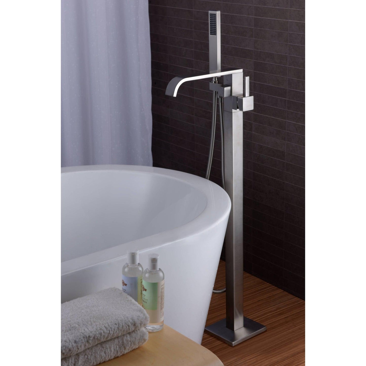 ANZZI Angel Series 2-Handle Brushed Nickel Clawfoot Tub Faucet With Euro-Grip Handheld Sprayer