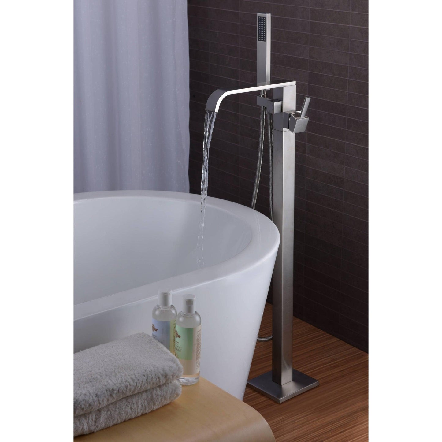 ANZZI Angel Series 2-Handle Brushed Nickel Clawfoot Tub Faucet With Euro-Grip Handheld Sprayer