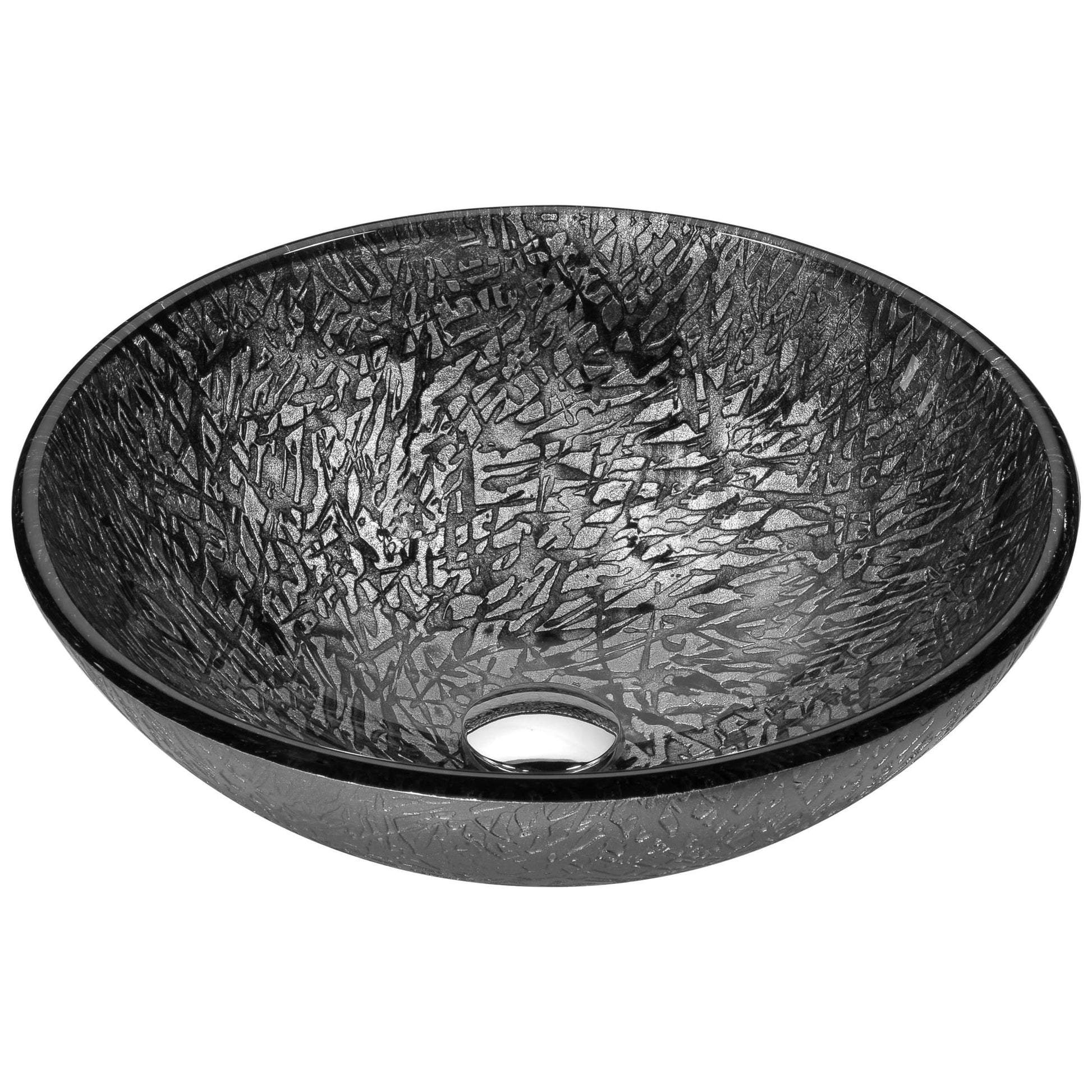 ANZZI Arc Series 17" x 17" Round Arctic Sheer Deco-Glass Vessel Sink With Polished Chrome Pop-Up Drain