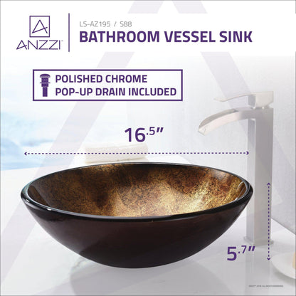 ANZZI Arc Series 17" x 17" Round Autumn Dusk Deco-Glass Vessel Sink With Polished Chrome Pop-Up Drain
